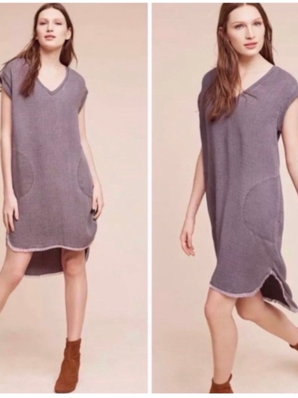 Anthropologie Cloth & Stone V-Neck High-Low Shift Dress in gray